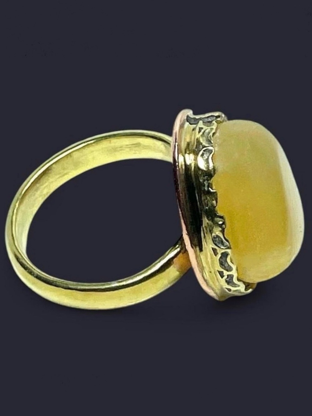 Honey Calcite Statement Ring – Glowing High Dome Cabochon, Mixed Metal, Size 7.5